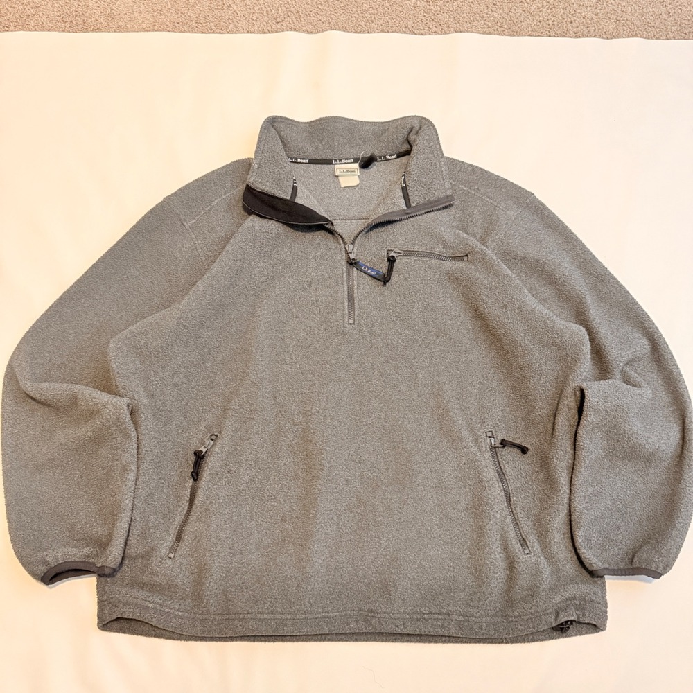 L.L. Bean Fleece Pullover Men XL Grey 1/4 Zip Pocket Adjustable Hem Gorpcore